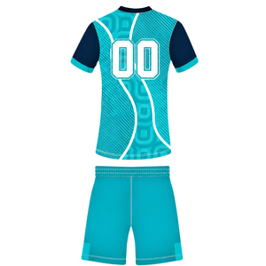 ชุดเสื้อและกางเกงขาสั้นรักบี้สีน้ำเงินเทอร์ควอยซ์ แขนสั้น คอวี ลายเรขาคณิต ชุดทีมแบบกำหนดเอง ระบายอากาศได้ดี ชุดกีฬาสำหรับฝึกซ้อม - Product Image 2