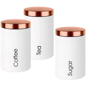 Ensemble de 3 boîtes en métal blanc crème pour thé, café et sucre avec poignées et couvercles, contenants de rangement pour comptoir de cuisine - Product Image 3