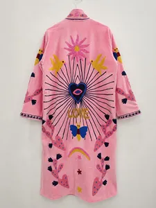 Boho Chic <b>Women</b> Hand Embroidered <b>Velvet</b> Suzani Long <b>Jacket</b> Colourful Bird Pattern Full Sleeve Ethnic Style Winter Outerwear - Product Image 2