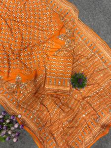 Collection de saris de créateur style Bollywood en faux georgette douce, sans plis, imprimé numérique, magnifique travail de miroir véritable KATDANA - Product Image 6