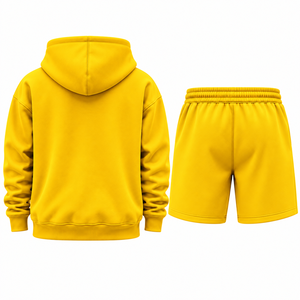 Conjunto de Sudadera con Capucha y Pantalones Cortos para Hombre de Alta Calidad, Marca Personalizada, Amarillo, Ropa Casual, Diseño con Letras Impresas, Atuendo Otoñal, 320GSM - Product Image 4