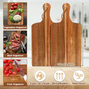 Planche à découper en bois de Cacahuète avec poignées, planche de service en bois pour cuisine, vente en gros avec ruban à carreaux - Product Image 2
