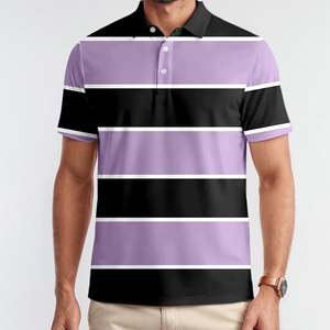 Polo OEM para hombre, a rayas, con botones, cuello camisero, transpirable, manga corta, de alto rendimiento, elástico, atlético, corte regular. - Product Image 2