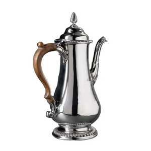Vintage <b>Silver</b> Coffee Pot with Wooden Handle Long Curved Spout Embossed Base Ornate Finial Polished Finish Handcrafted Classical - Product Image 1