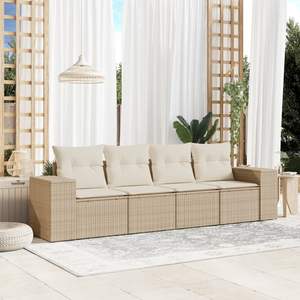Juego de Sofás de Jardín de Ratán Color Crema Beige, 4 Plazas, Resistente a la Intemperie, Muebles de Exterior de Diseño Contemporáneo - Product Image 4