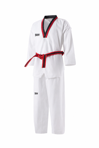 Conjunto de Uniforme de Taekwondo SHH, Dobok de Algodón Blanco con Ribete Rojo y Negro para Adultos, Ropa de Artes Marciales Unisex - Product Image 2