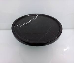 Plateau de service décoratif en marbre noir zèbre, forme ronde, pieds modernes, pierre naturelle, décoration de luxe pour la maison - Product Image 1