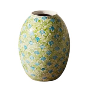 Jarrón Moderno MOP Redondo con Diseño de Mosaico Verde Azulado Brillante, Hecho a Mano, para Exhibición Floral de Sobremesa - Product Image 2