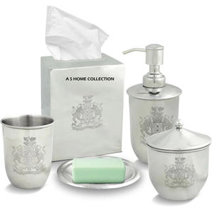 Ensemble de salle de bain de qualité supérieure, finition argentée, 6 pièces, fait main, accessoires pour la maison et les hôtels, taille personnalisée, ensemble de salle de bain élégant - Product Image 3