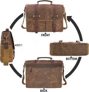 Vintage Canvas Laptop Messenger <b>Bag</b> With Shoulder Strap Protective 15.6 Inch <b>Computer</b> Case Brown Classic Style From India - Product Image 3