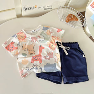 Vêtements d'été décontractés pour enfants de haute qualité, t-shirt à manches courtes à imprimé animal uni, ensemble de vêtements pour garçons, boutique de mode - Product Image 5