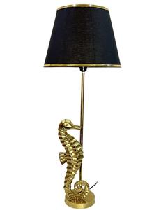 Golden Seahorse Table Lamp With <b>Black</b> Fabric Empire <b>Shade</b> Coastal Decorative <b>Lighting</b> For Bedroom - Product Image 4