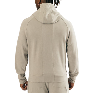 <b>Men's</b> Beige <b>Pullover</b> Hoodie Regular Fit Cotton French Terry Casual Autumn Wear Solid Color Knitted Long Sleeve - Product Image 2