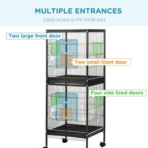 Elegante Gabbia per Uccelli Nera da 55 Pollici, Voliera Mobile a Doppio Uso per Fringuelli e Pappagallini con Ruote Facili da Spostare - Product Image 5
