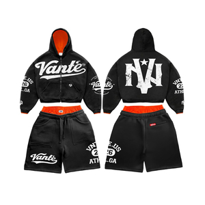 Conjunto de Sudadera con Capucha Verde Personalizada para Hombre, Pantalones Cortos de Forro Polar con Cierre, Estilo Hip Hop, Ropa de Otoño - Product Image 4