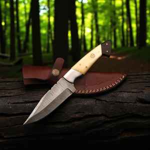 Cuchillos de Caza Hechos a Mano de Alta Calidad con Mango de Hueso Premium, Hoja Fija de Acero de Damasco para Supervivencia al Aire Libre y Camping - Product Image 4