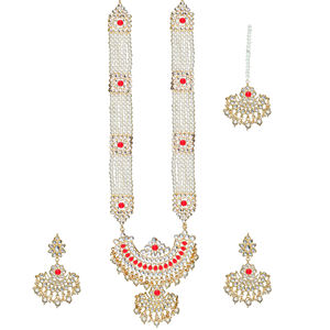 Indian Stylish Layered Pearl Rani Haar Long Kundan Necklace Jewellery Set Wedding Engagement Party Gift Antique Gold Plated - Product Image 3