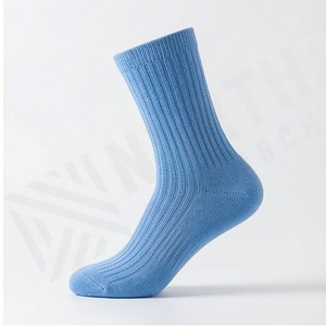 Crew <b>Socks</b> Solid Blue Ribbed Knitted Breathable Casual Adult Regular Fit - Product Image 3
