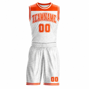 Ensemble d'uniformes de basketball unisexe personnalisables blanc et orange, imprimés par sublimation, en polyester respirant, comprenant short et débardeur - Product Image 1