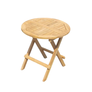 Table pliante ronde en teck, mobilier de jardin extérieur, design rustique, table basse en bois massif pliable pour terrasse - Product Image 6