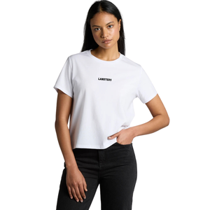 T-shirt en jersey de coton pour femme, col rond, manches courtes, coupe classique, imprimé discret sur la poitrine, dos uni, décontracté, vente en gros, personnalisable, OEM - Product Image 6