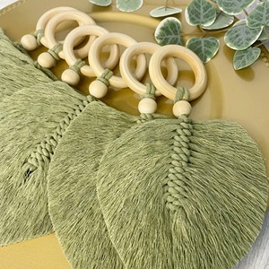 Ensemble d'anneaux de serviette en macramé en forme de feuille, vert, style bohème, décoration de table, anneaux en bois, accessoire de fête écologique, vente en gros depuis l'Inde - Product Image 5