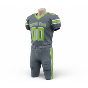 Custom Team American Football Jersey Set Gray Green Sublimated V-Neck Moisture Wicking <b>Mesh</b> <b>Short</b> Sleeve Adult Men's Apparel - Product Image 3