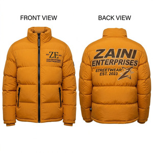 <b>Men</b> Puffer Jacket 320 GSM Premium Quality Polyester Shell Quilted Panels Mustard Orange Custom Embroidered Logo Winter <b>Coat</b> Warm - Product Image 1