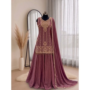 Wedding Kurta Sharara Dupatta Set Rangoli crush with heavy Embroidery work And <b>Beads</b> work Buy <b>Direct</b> From Supplier - Product Image 1
