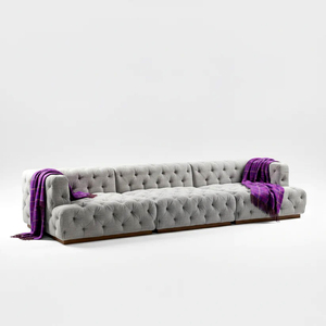Canapé modulaire de luxe moderne entièrement capitonné, sectionnel 3 places avec capitonnage à boutons losanges et base en bois massif - Product Image 1