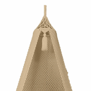 Beige Macramé Hammock <b>Swing</b> Handwoven Hanging Bed Tassel Decorative Lounge Chair <b>for</b> Indoor Patio Outdoor <b>Swing</b> Jhula (72"X33") - Product Image 4