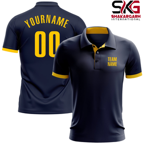 Custom <b>Navy</b> Yellow Contrast <b>Polo</b> <b>Shirt</b> Short Sleeve Sports Teamwear Printed Name Number Club Uniform - Product Image 1