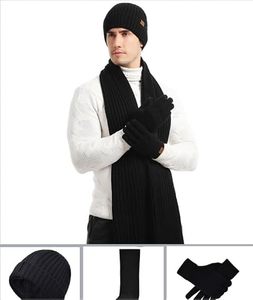 Cute <b>Black</b> 3 Piece Winter Set Ribbed Knit Beanie Hat <b>Scarf</b> Gloves with Non Slip Grip for <b>Men</b> Women Adults Outdoor - Product Image 2