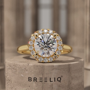 Anillo de Compromiso con Diamante Redondo de 2 Quilates y Halo, Oro Sólido de 14K, Anillo Nupcial con Pavé, Fabricante de Joyería con Diamantes Cultivados en Laboratorio, Servicio OEM/ODM - Product Image 1