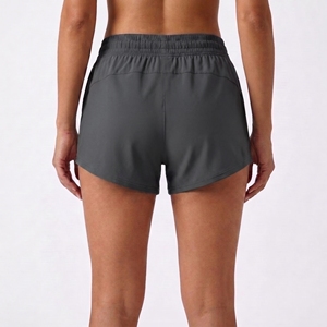 Shorts de sport tricotés taille haute couleur unie pour femme, respirants, séchage rapide, avec cordon de serrage, coupe régulière, en Spandex - Product Image 4
