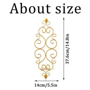 Support mural doré pour bougie, 37,6 cm, en laiton, décoration d'intérieur durable - Product Image 1