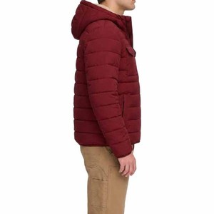 Men's <b>Red</b> Hooded Zipper Closure Pockets Puffer <b>Jacket</b> Canvas Front Custom Design Casual Winter <b>Jacket</b> <b>Waterproof</b> Windproof - Product Image 2