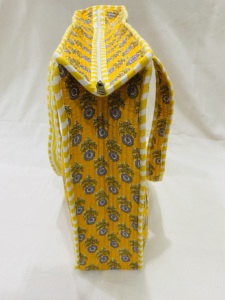 Silkgram Yellow Floral Quilted 100% Cotton Tote <b>Bag</b> with Zipper Closure <b>Large</b> Size Long Handle for <b>Beach</b> Shopping Made Rajasthan - Product Image 2