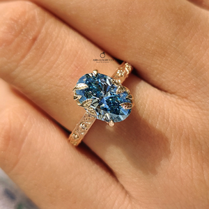 Blue Oval Cut Lab Grown Diamond <b>Ring</b> with Leaf Details Floral Vintage <b>Statement</b> <b>Ring</b> Luxury Fine Jewelry Gift for Women - Product Image 2