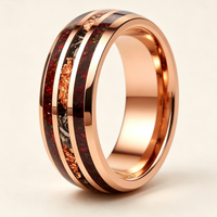 Bague en carbure de tungstène avec incrustation opale rouge, feuille d'or et météorite, bord poli, pour homme, alliance de mariage, ajustement confortable, bijou de fiançailles et de promesse