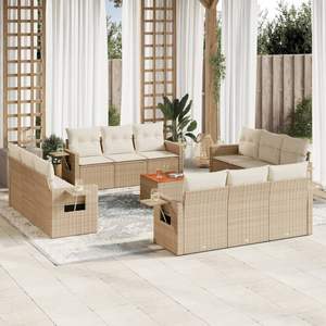 Conjunto de Sofás Modulares Grandes de Ratán Sintético PE Beige para Jardín, Muebles de Jardín Modulares Cómodos - Product Image 1