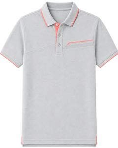 Polo personalizado para hombre en gris claro y rosa coral, manga corta, informal, para golf, transpirable, de poliéster premium para verano. - Product Image 1