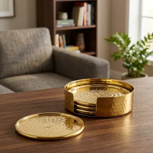 Juego de 4 posavasos de latón martillado tibetano hechos a mano con soporte para tazas, vasos, té, café, mesa de comedor, decoración del hogar - Product Image 6