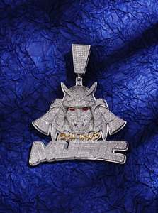 Colgante Personalizado con Incrustaciones de Moissanita, Logotipo de Samurái, Chapado en Rodio, Plata, Joyería Hip Hop Unisex - Product Image 1