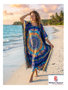 Vestido Kaftán Personalizado para Mujer, Estampado Tie Dye, Traje de Playa, Ropa de Verano para Resort, Ligero, Fabricante y Proveedor OEM ODM - Product Image 1