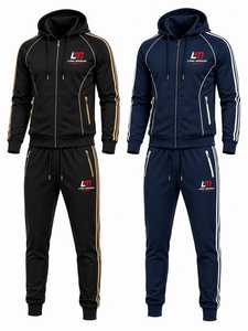 Ensemble de survêtement à capuche pour homme LONG MISSION, fermeture éclair intégrale, poches latérales, design sportif, vêtements d'hiver, 100% coton, coupe classique, uni - Product Image 4