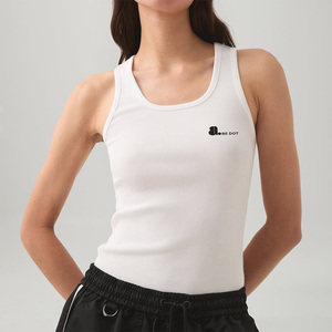 Camiseta sin mangas informal de punto acanalado para mujer, mezcla de spandex/algodón, secado rápido, ecológica, longitud regular, tela jersey, para verano - Product Image 1