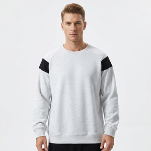 <b>Men's</b> <b>Grey</b> Crewneck Fleece <b>Sweatshirt</b> Black Raglan Sleeves Regular Fit Casual Pullover Knitted 100% Cotton Breathable Autumn - Product Image 3