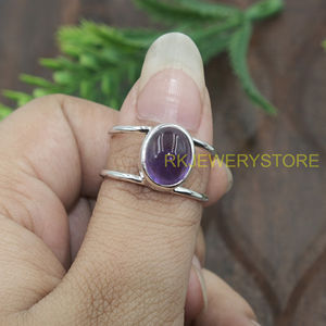 Natural Amethyst Gemstone <b>Adjustable</b> <b>Ring</b> 925 Sterling Silver Handmade Open Band <b>Ring</b> Purple Crystal Healing Jewelry For Women - Product Image 2