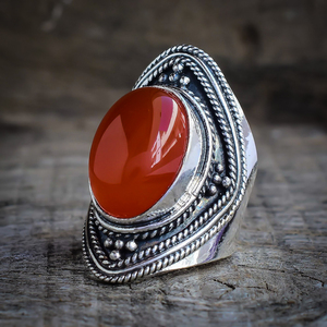 Bague en argent sterling 925 avec pierre précieuse en cornaline de coupe ovale, idéale pour un mariage, Noël ou la Saint-Valentin - Product Image 3